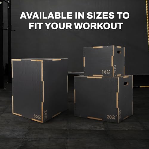 Signature Fitness Wooden Plyo Box Jump Platform Gray 20x24x30 in - Non-Slip, Multi-Size Home Gym Equipment
