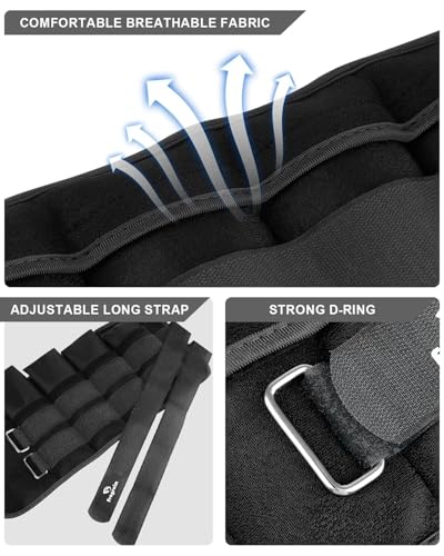 Black Adjustable Ankle Weights Pair 7.5 lbs Removable for Gym Jogging Fitness