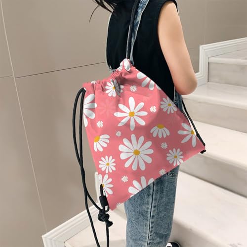 Waterproof Daisy Drawstring Backpack for Sports Beach Travel - 13x17 Inches - Z24 Daisy