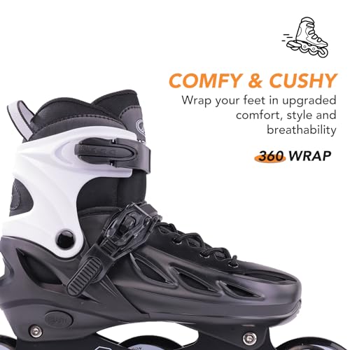 Adult & Youth Inline Skates Black Large Size - Adjustable Fitness Speed Racing