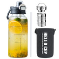 35oz Glass Water Bottle with Time Marker, Straw & Tea Infuser - BPA-Free & Leakproof, Includes Protective Sleeve - 1PCS