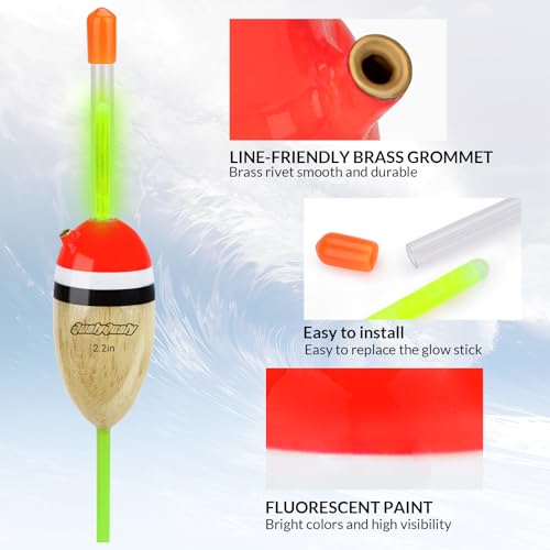 Wood Lighted Fishing Slip Bobber Set with Glow Sticks - 2 Pack, 5 Pieces