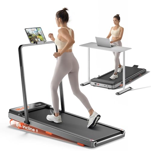 TREAFLOW Silver Walking Pad Treadmill with Incline & Handle Bar, Compact Home Exercise Equipment