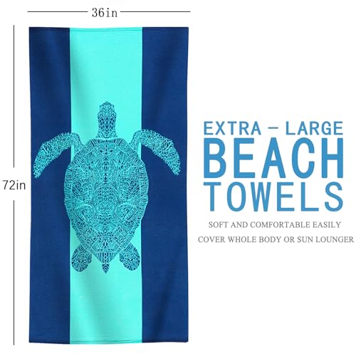 Oversized Beach Towel Set 36x72 Navy Turtle Palm Tree 2 Pack - Soft Travel Essentials