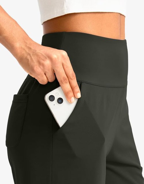 G Gradual Women's Bermuda Long Shorts - High Waisted, Knee Length with Pockets for Athletic Workouts