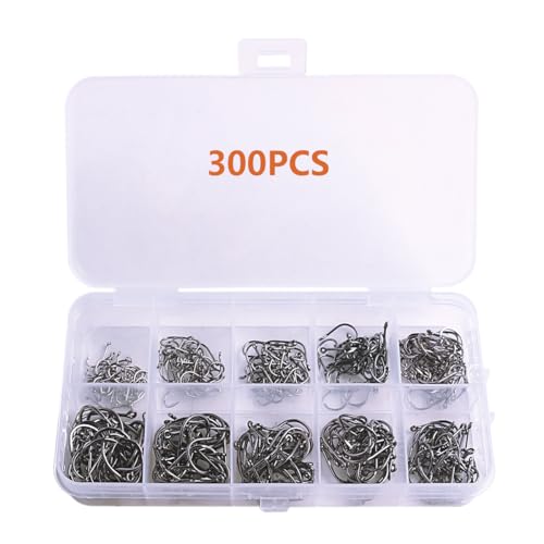 Black Small Fishing Hooks Set 300pcs - 10 Sizes for Freshwater Fishing