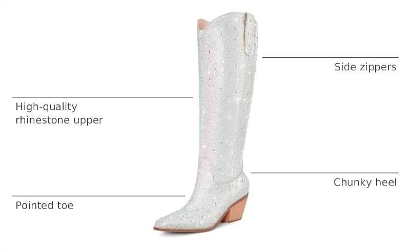 RONILURN Rhinestone Cowboy Boots Women Sparkly Ankle Cowgirl Boots - Multicolor, Knee High