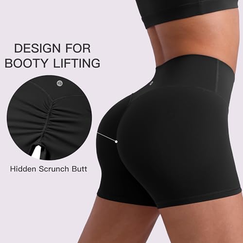 Women's Biker Shorts Workout Hidden Scrunch - 4 Inch Medium Black