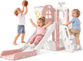 Babytronic Pink & Gray 6-in-1 Toddler Indoor & Outdoor Playground Slide for Kids 1-3