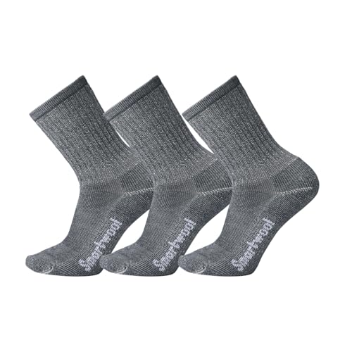 Men's Light Cushion Crew Socks 3-Pack - Large, Gray | Merino Wool Performance