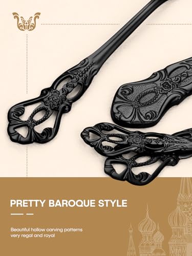 Stapava Retro Royal Black Silverware Set for 8 with Steak Knives - 48 pcs, Dishwasher Safe