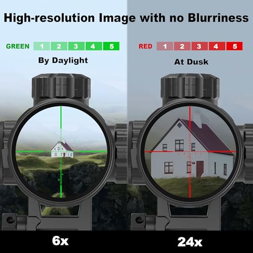 UUQ 6-24x50 AO Rifle Scope with Illuminated Crosshair, Waterproof, Fogproof, Includes Rings