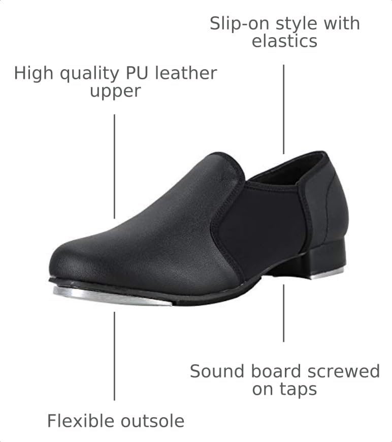 Unisex PU Leather Dance Slip-On Shoes for Women and Men - Black, 8 Women / 7 Men