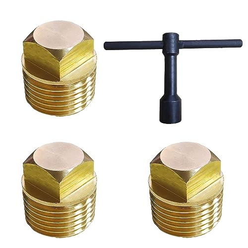3 Pack Brass Boat Drain Plugs with Wrench - 1/2" NPT Fittings for Marine Hulls