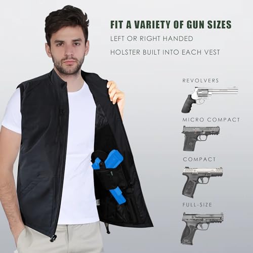 Djeoe Men's Large Concealed Carry Vest Lightweight Softshell Windproof Sleeveless Jacket