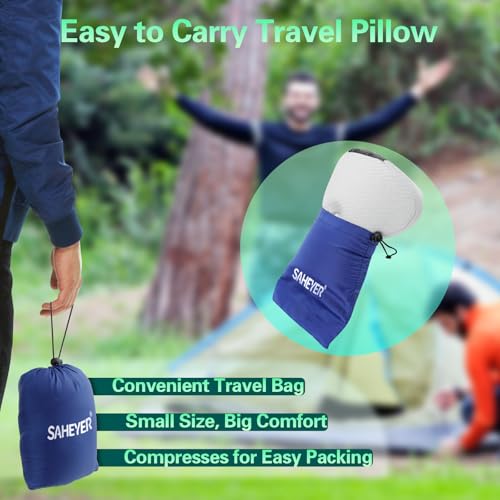 SAHEYER Black Travel Pillow for Sleeping, Ergonomic Cervical Neck Support, Memory Foam with Cooling Cover & Storage Bag
