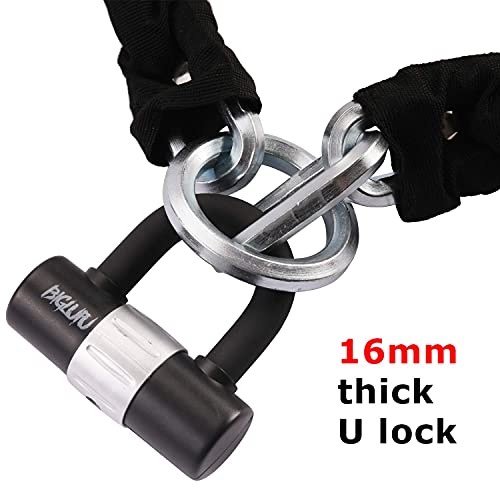 BIGLUFU 5ft Heavy Duty Motorcycle Chain Lock with U Lock and Keys - Silver