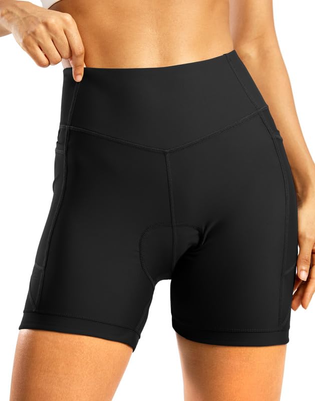 Women’s 4D Padded Cycling Shorts High Waist Bike Shorts with Zipper Pockets