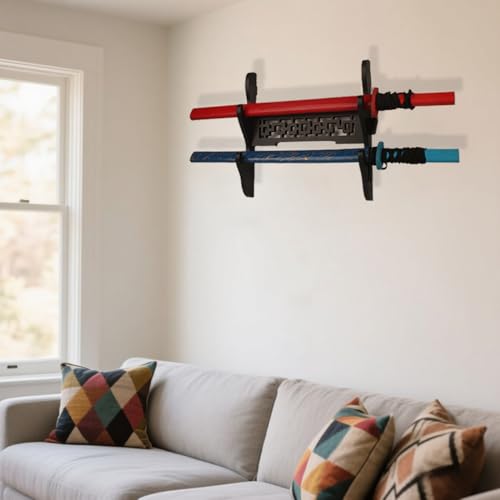 Wall Mount Samurai Sword Display Rack 2-Tier Black - Versatile Weapon Holder