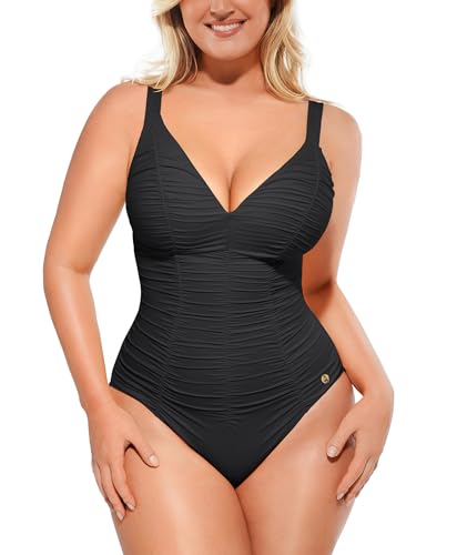 SHAPELLX X-Large Black One-Piece Tummy Control Swimsuit Lace-Up Back Bathing Suit