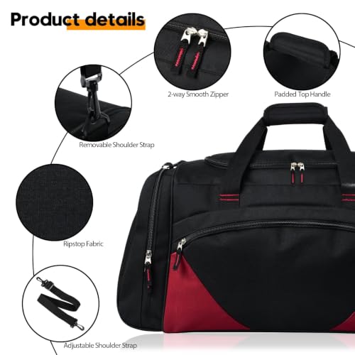 Large 55L Gym Duffle Bag for Men & Women - Black Red Sports Travel Bag