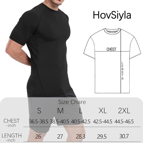 Men's Compression Shirts Short Sleeve Baselayer Workout Tee - Large 5 Pack Black