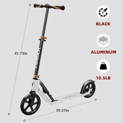 Adult Foldable Scooter with Big 9-Inch Wheels - Adjustable Height, Aluminum Frame - 230 White