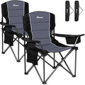 Romswi XL Oversized Camping Chairs 500LBS Support Folding Outdoor Chairs with Cooler Bag & Cup Holder, Black 2-Pack