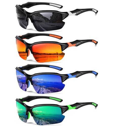 Sports Polarized Sunglasses for Men Cycling Running Fishing UV Protection Sun Glasses - 4pcs White, Black, Red, Green, Blue