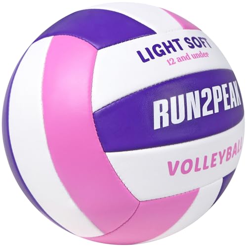 RUN2PEAK Light Soft Volleyball - Kids Youth Teen Indoor Outdoor Training - Purple/Pink/White