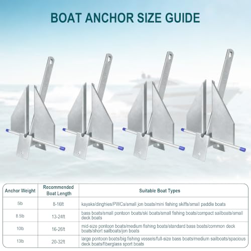 AmarinePlay 13LB Boat Fluke Danforth Anchor Kit for 20-32ft Boats with Chain Rope Shackles