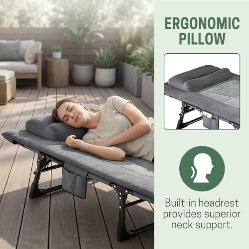Mopaicot Folding Camping Cot with Adjustable Backrest, Pillow & Velvet Fabric