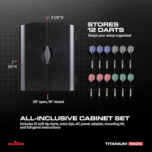 Arachnid Titanium 5400 Dartboard Cabinet - 13.5” Electronic Dart Game with 38 Games & LED Scoring