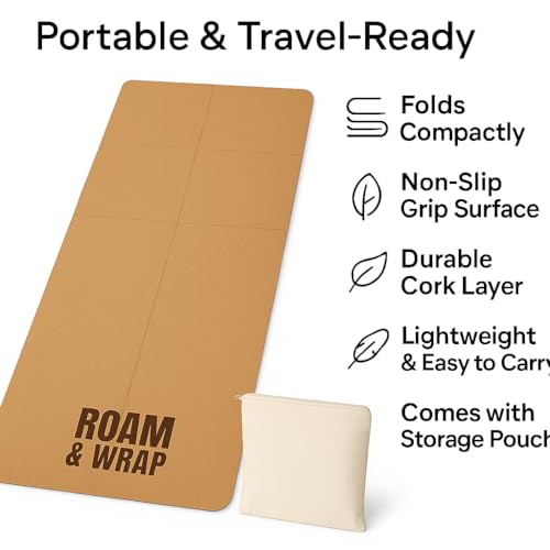 Foldable Travel Cork Yoga Mat - 5mm Lightweight Portable Exercise Mat