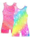 Girls Shiny Gymnastics Leotard Unitard with Love Heart & Rainbow Pattern 4-5T - Toddler Tumbling Dancewear