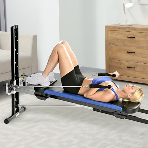 Total Gym XLS Home Workout Machine 19" W x 90" L x 43" H with Accessories, Black/Blue/Chrome