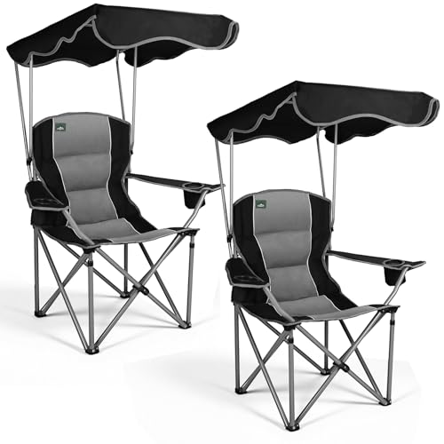 Northroad 2 Pack Black Folding Camping Chairs with Canopy & Cup Holders