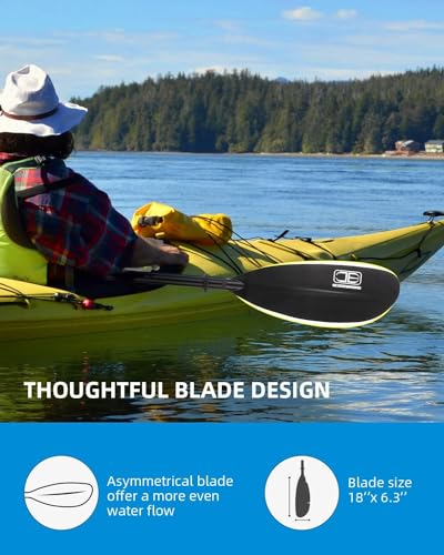 OCEANBROAD Adjustable Kayak Paddle - 94in Black with Aluminum Shaft & Leash