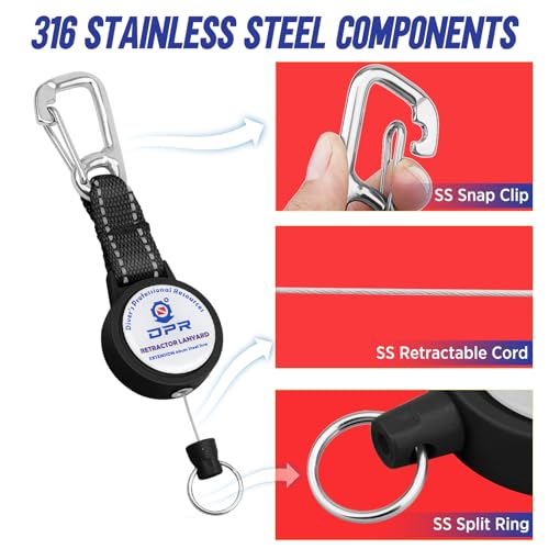 Scuba Diving Retractable Gear Tether with Stainless Steel Snap Hook and Key Ring