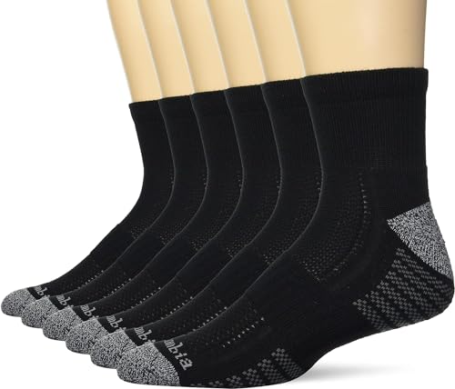 Columbia Men's Quarter Cushioned Arch Support Socks Black & Columbia Grey 6-Pack
