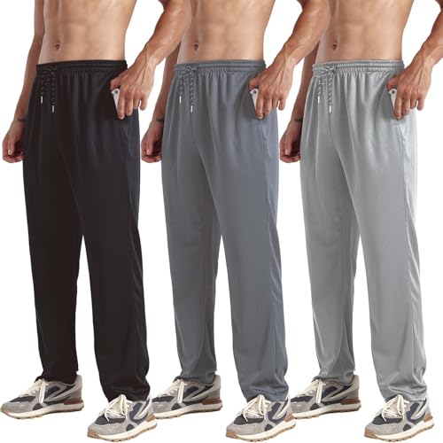 Men's Lightweight Quick Dry Open Bottom Joggers Pants Black Large