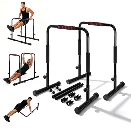 VHUNLUN 2-in-1 Heavy Duty Dip Bars for Home Gym, Adjustable Calisthenics Station, 800LBS Capacity