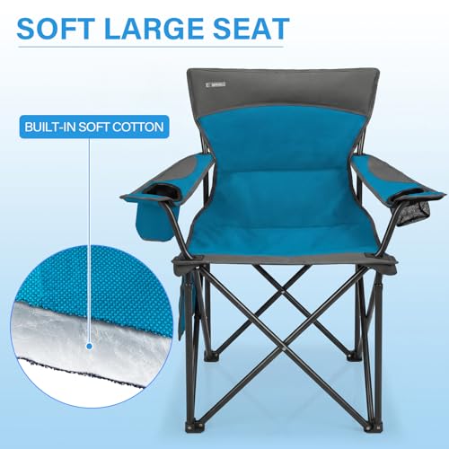Blue Oversized Camping Chairs 2-Pack with Padded Seats & Cup Holders - Heavy Duty Folding Outdoor Lounge Chairs