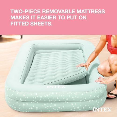Kids Travel Air Mattress Set Grey 2-Pack with Pump & Bed Frame