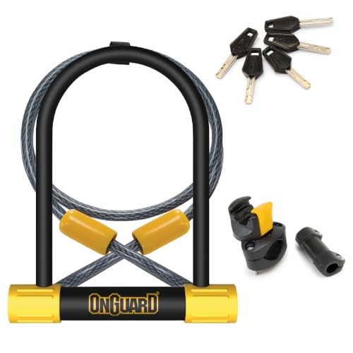 OnGuard Bulldog STD U-Lock with 4ft Cable - 13mm Hardened Steel, 115x230mm, Double Bolt Lock, Z-Cylinder, 5 Keys & Mount