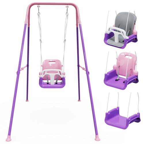 Pink Toddler Swing with Soft Cushion, Foldable Indoor Outdoor Baby Swing
