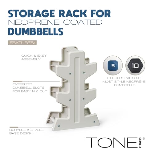 Tone Fitness 50 lb Neoprene Dumbbell Set with Storage Rack - Non-Slip, Anti-Roll Hand Weights