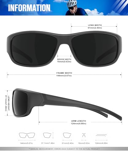 Polarized Sports Sunglasses Men Women UV400 Protection - Black/Ice Blue/Red/Multicolor