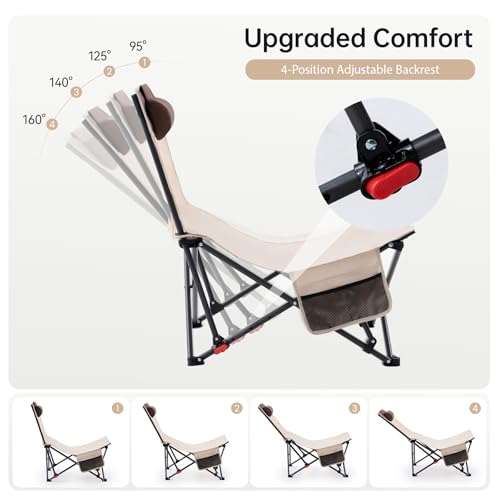 Oversized Beach Reclining Chair with Adjustable Backrest - 2 Pack Beige & Coffee