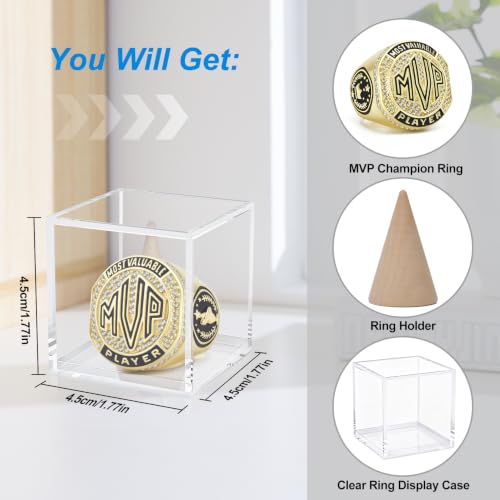 12 Pack MVP Football Baseball Basketball Soccer Championship Rings with Display Case - Gold Award Medals Set